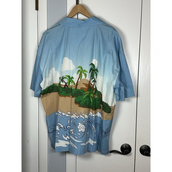 Vintage Disney Store Mens Button Hawaiian Shirt Mickey Donald Goofy Volcano XXL - Picture 7 of 7